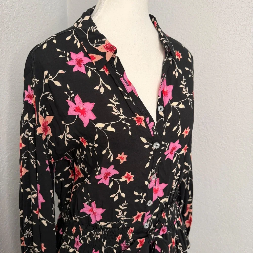 Free People Lighten Up Black‎ Pink Floral Dress